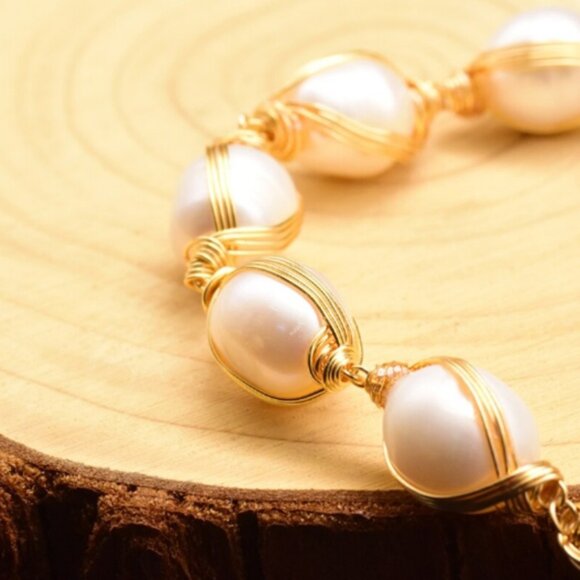 Freshwater Cultured Pearl Handmade Cuff Bracelet - Picture 3 of 4